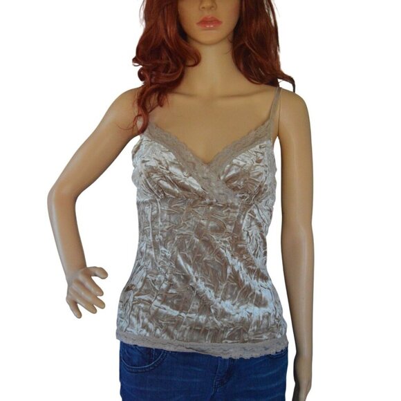 Vintage y2k  IZ Byer California Velvet Champagne Lace Trim Camisole Top Womens M - Picture 1 of 9